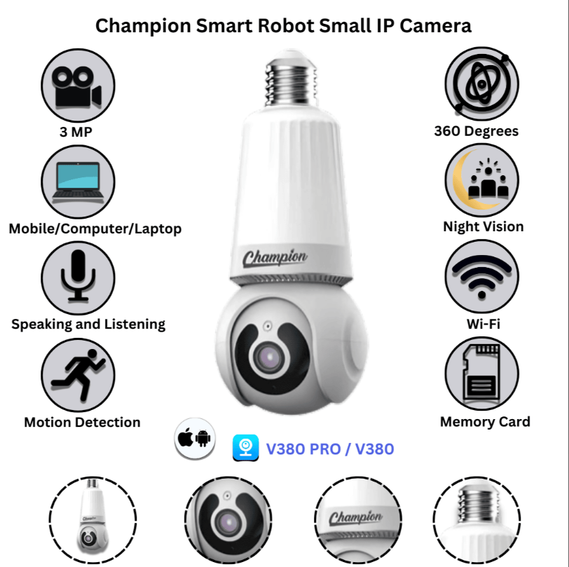 Dual Lens V380 Indoor Single Lens Bulb PTZ Long Light Wifi IP Camera